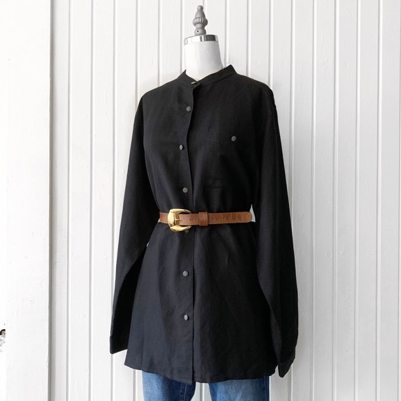 Marsh Landing Linen Black Tunic Button Down Top